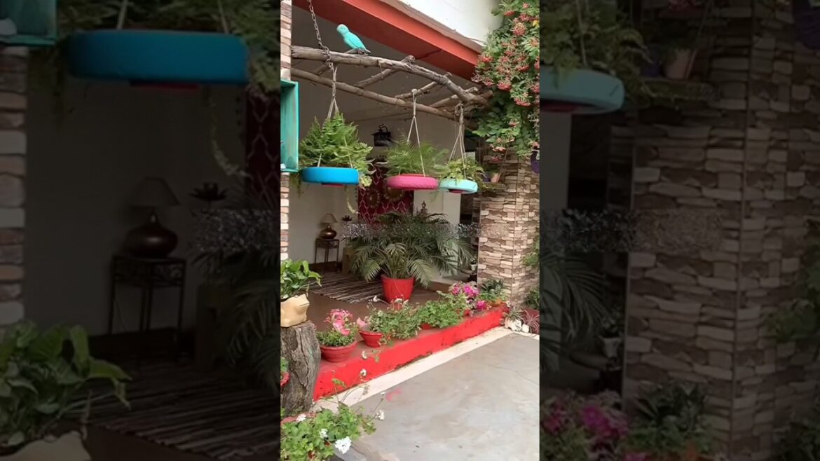 Car tire flower pot designs.     #garden #design #shorts