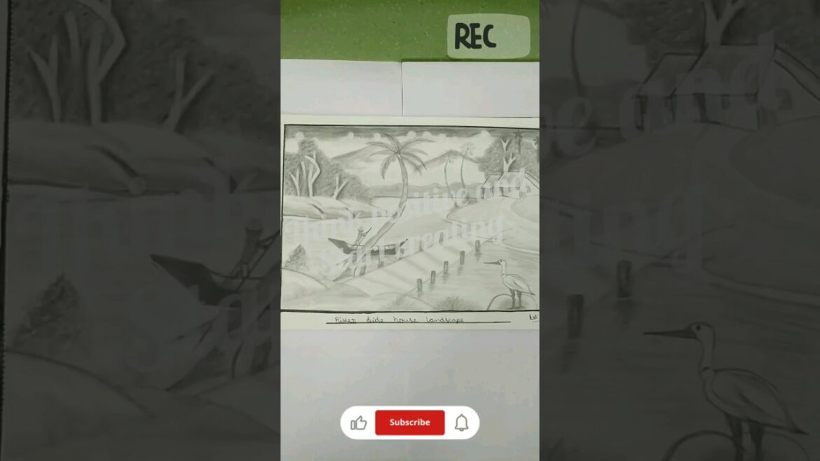 Easy river side house landscape idea | #youtube #shorts #sketching