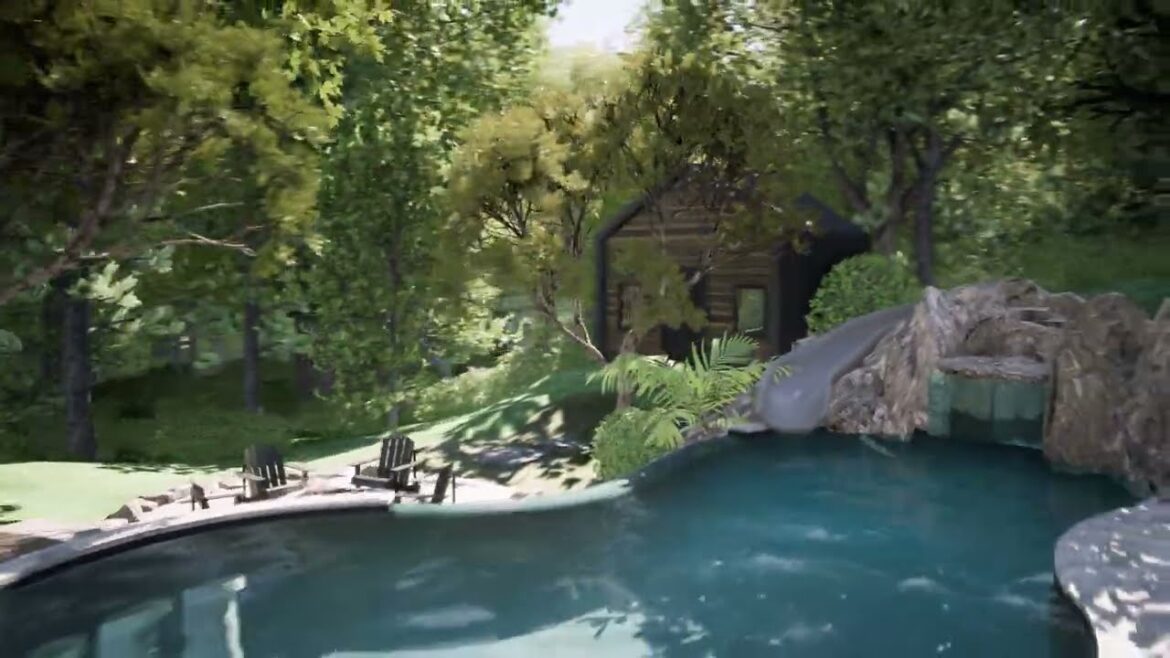 Backyard Design Idea with Waterfall and Slide | Swimming Pools, Landscapes & Outdoor Living