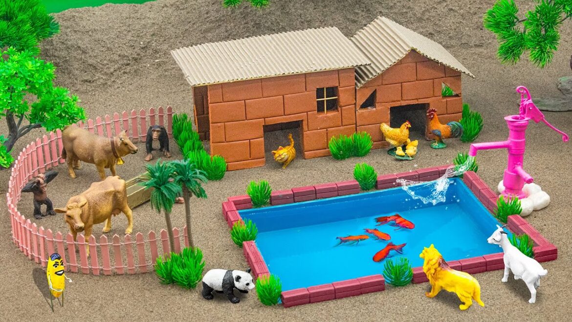 Diy farm diorama with house for cow, pig | mini hand pump supply water plant a pomegranate garden #2