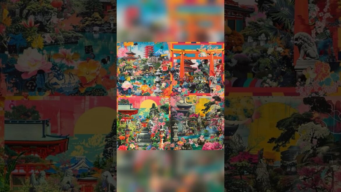 Random, Antic Japanese colorful Garden,The style of the illustration in Midjourney Random, Antic Japanese colorful Garden,The style of the illustration in Midjourney