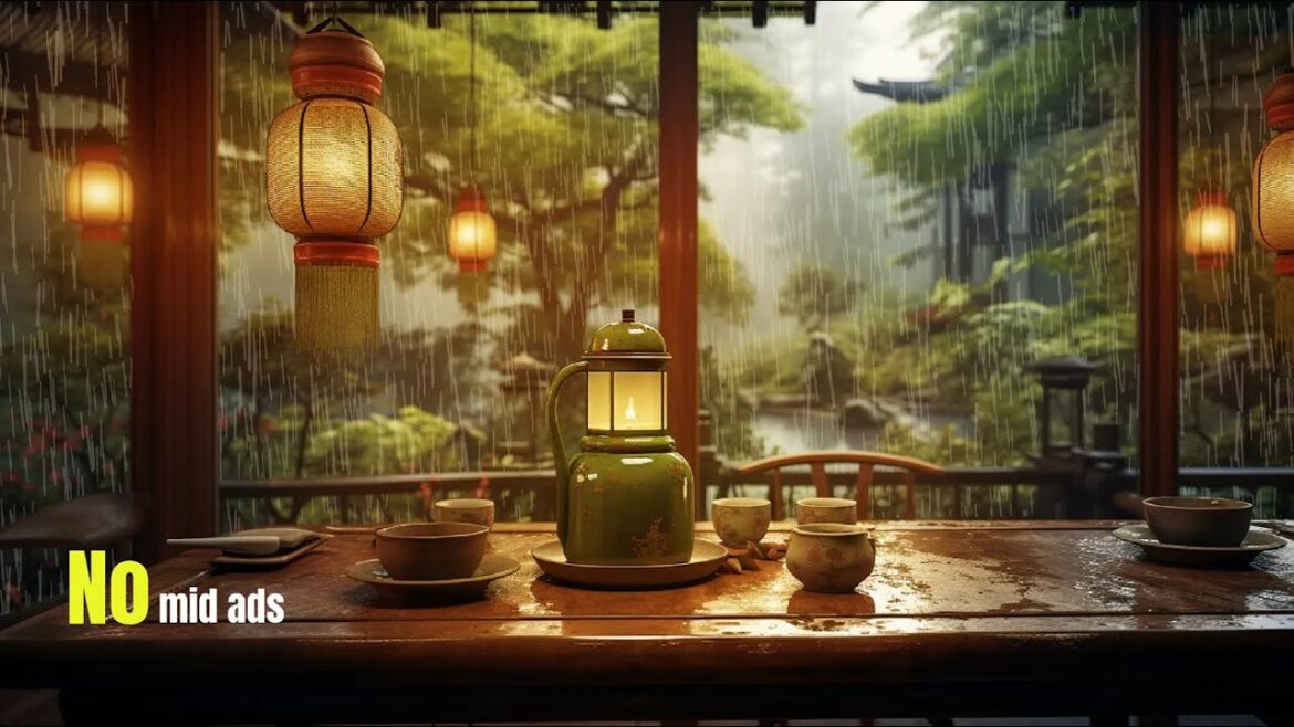 Tranquil Rainstorm in Japanese Garden: Relax and Unwind