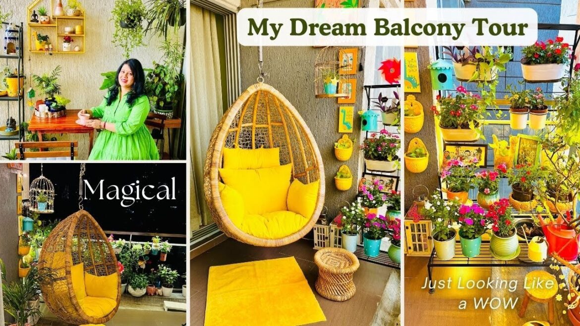 My Dream Balcony Tour & Organization Ideas | DIY Decor With Lights / Terrace Garden Decorating Tips
