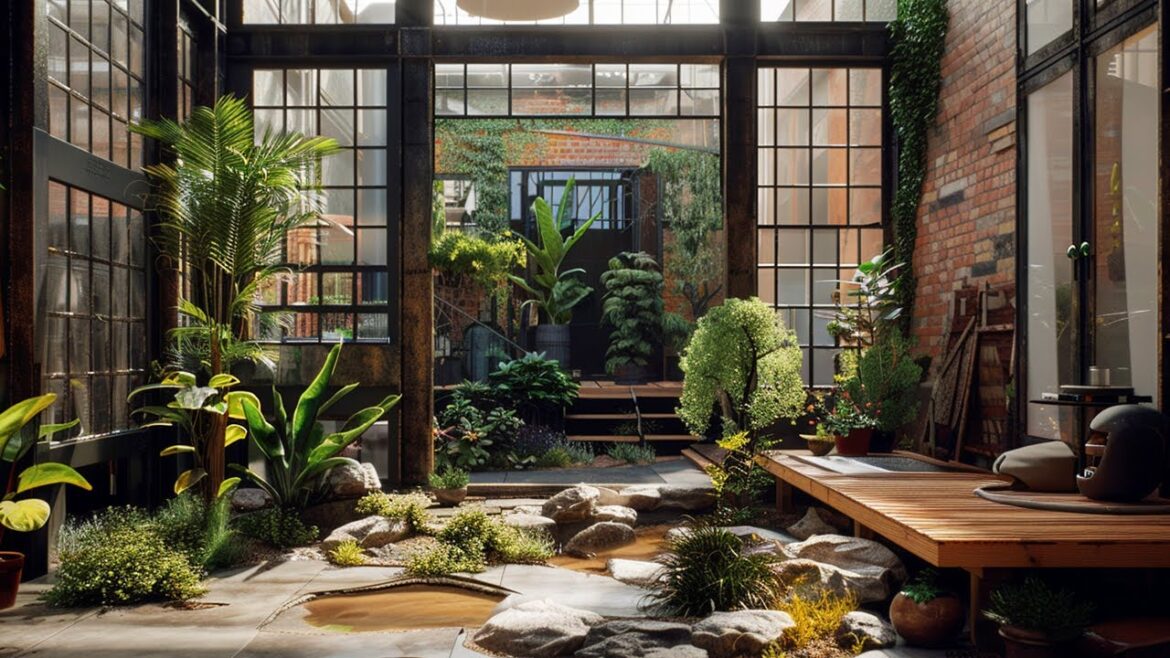 Ideas for Transforming a Small Industrial Loft into an Open Space Oasis with a Dry Inner Garden