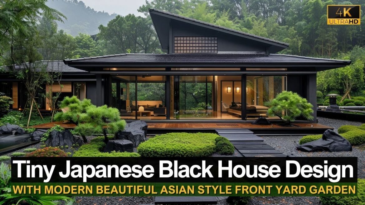 The Allure of Tiny Modern Japanese Black House Design with Beautiful Asian Style Front Yard Garden The Allure of Tiny Modern Japanese Black House Design with Beautiful Asian Style Front Yard Garden