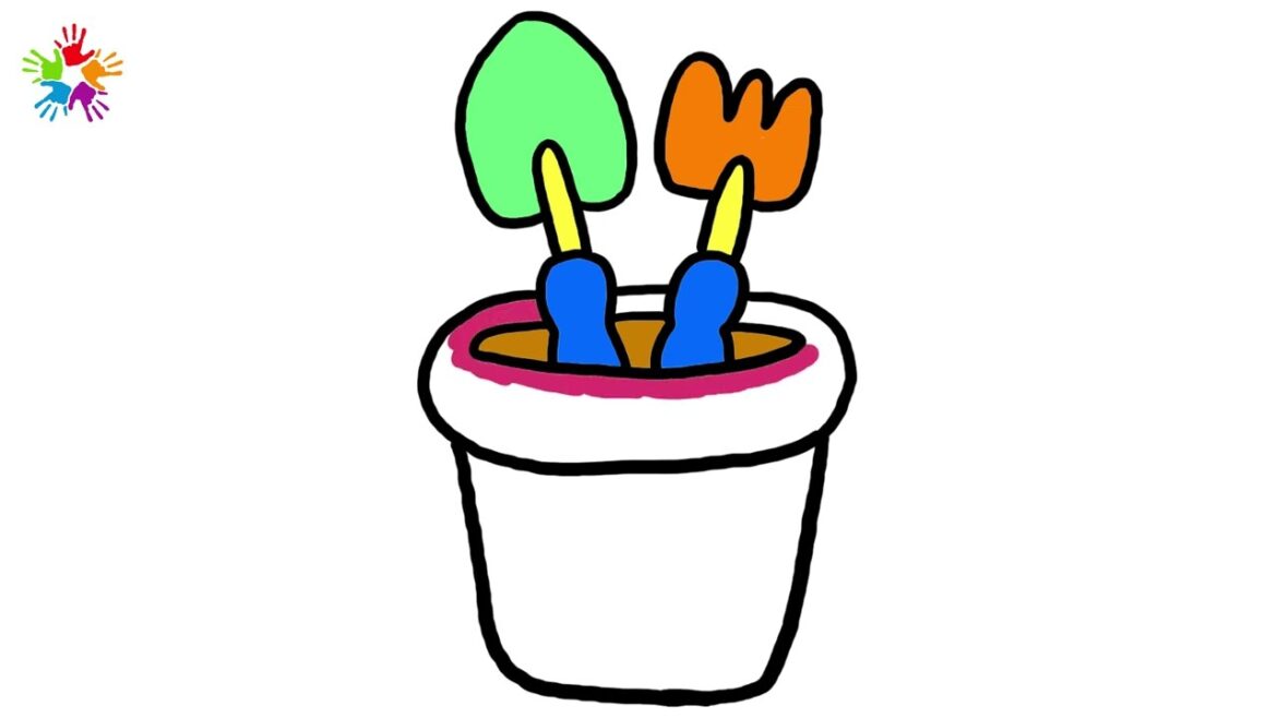 How to draw gardening tools.Drawing ,coloring ,painting gardening tools for kids and toddlers.