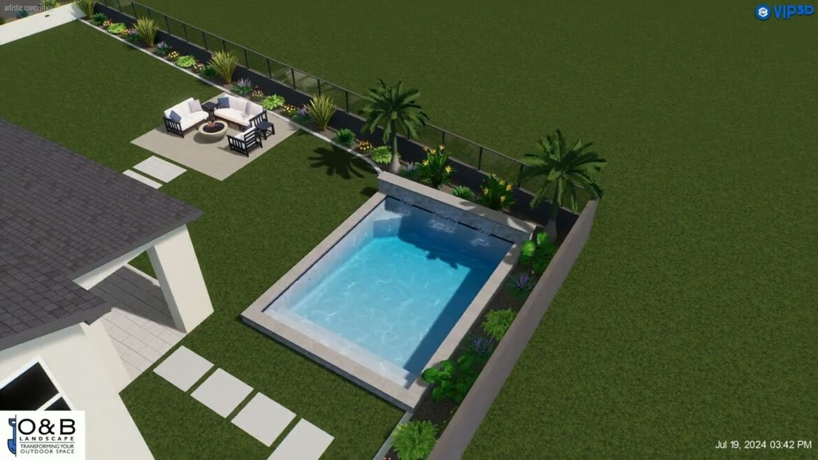 Backyard landscape and pool