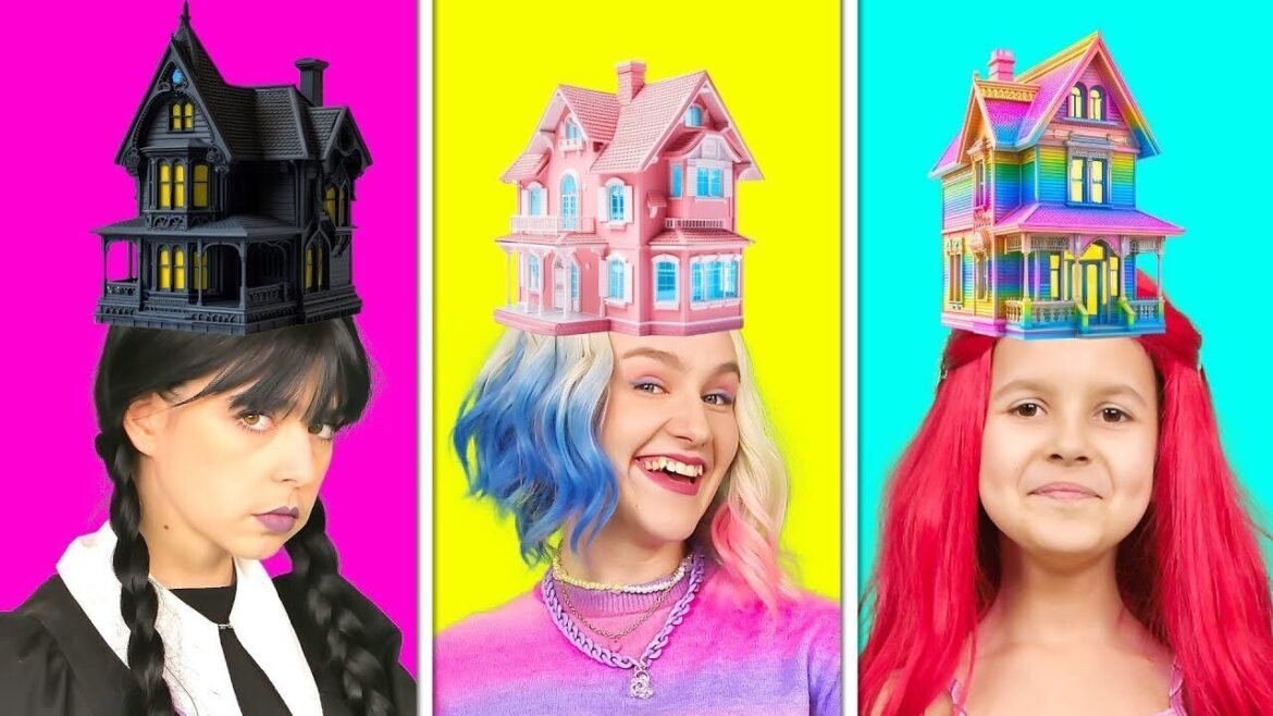 Wednesday vs Enid vs Mermaid – One Colored House Challenge! Funny Relatable Situations Wednesday vs Enid vs Mermaid - One Colored House Challenge! Funny Relatable Situations