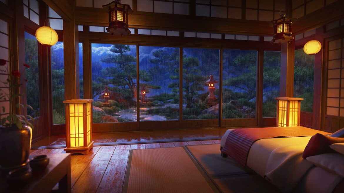 Relaxing Rain Sounds in a Japanese Night Ambience for Peaceful Deep Sleep