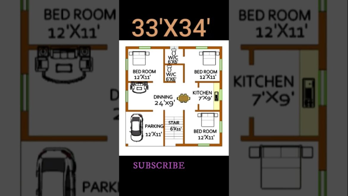 33’×34’3bedroom with carparking house plan# gharka naksha #homedesign short #trending 33'×34'3bedroom with carparking house plan# gharka naksha #homedesign short #trending