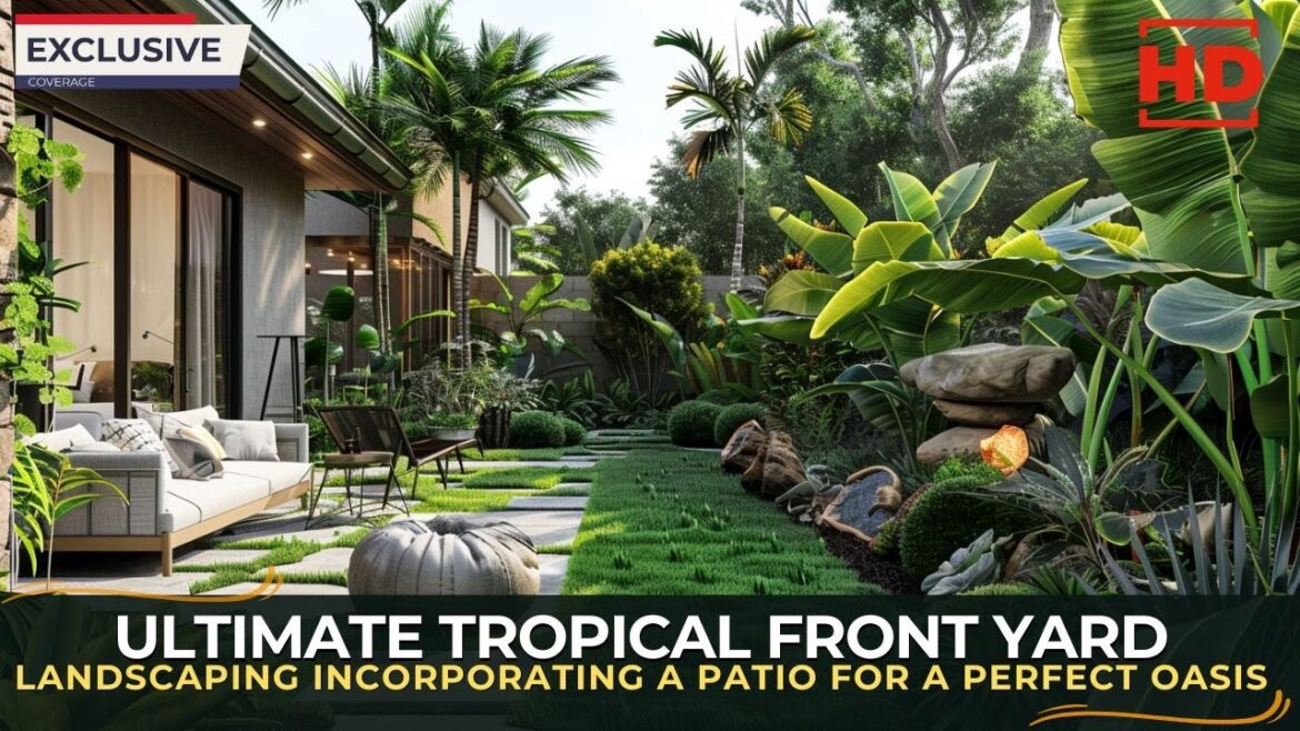 Ultimate Tropical Front Yard Landscaping Incorporating a Patio for a Perfect Oasis