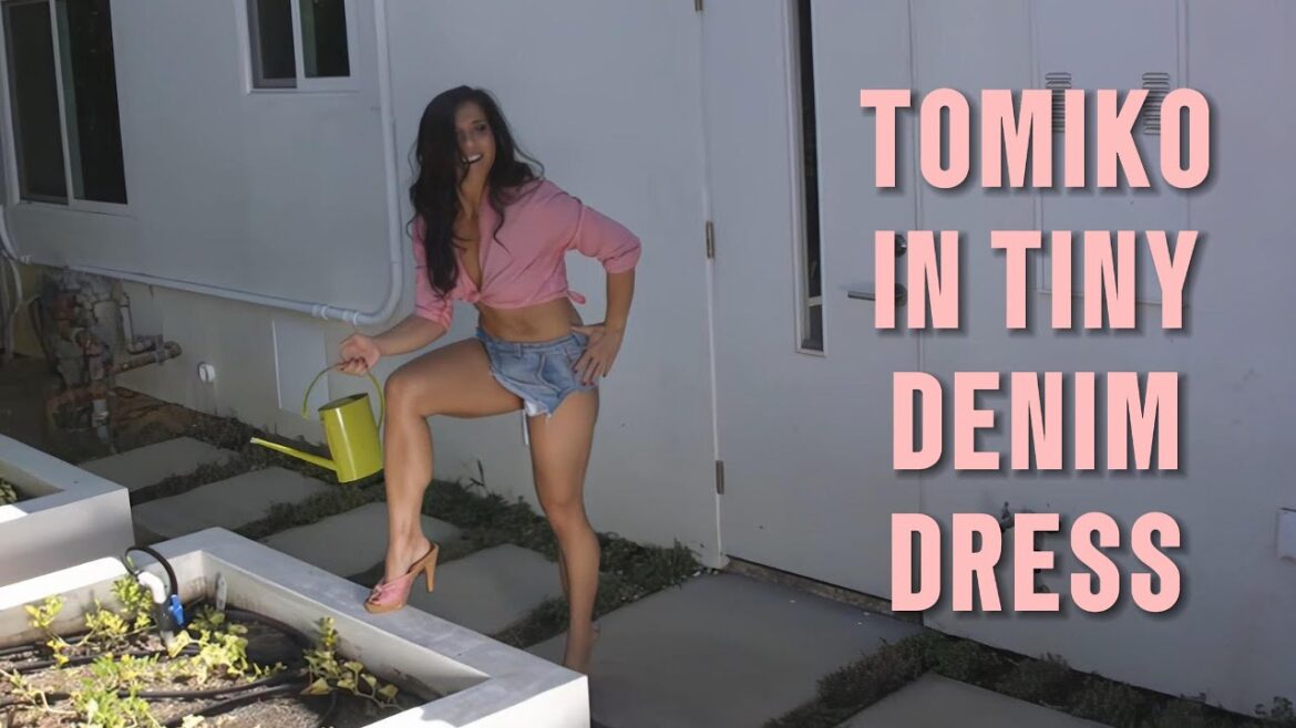 Tomiko Denim Dress Watering Her Garden 4K HD #asmr #asmrvideo #asmrgarden