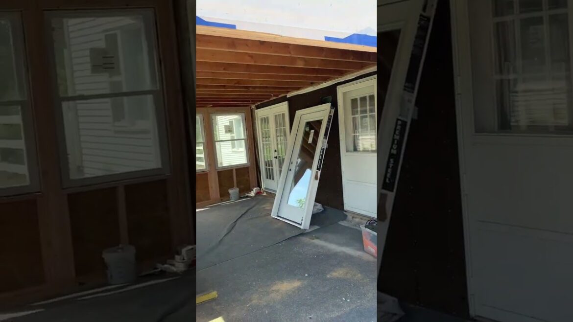 Framing Sunroom with Travertine Floors  #backyard #landscaping #construction #patio