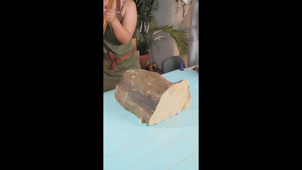 🍴Nature-inspired kitchen: DIY tree trunk utensil holder!🌳🍄#shorts #diy #crafts #kitchen #wood