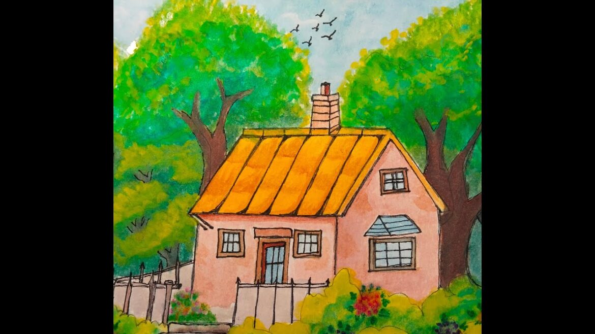 How to paint landscape house with gouache/gouache paint How to paint landscape house with gouache/gouache paint