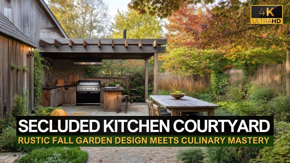 Secluded Kitchen Courtyard Oasis: Rustic Fall Garden Design Meets Culinary Mastery