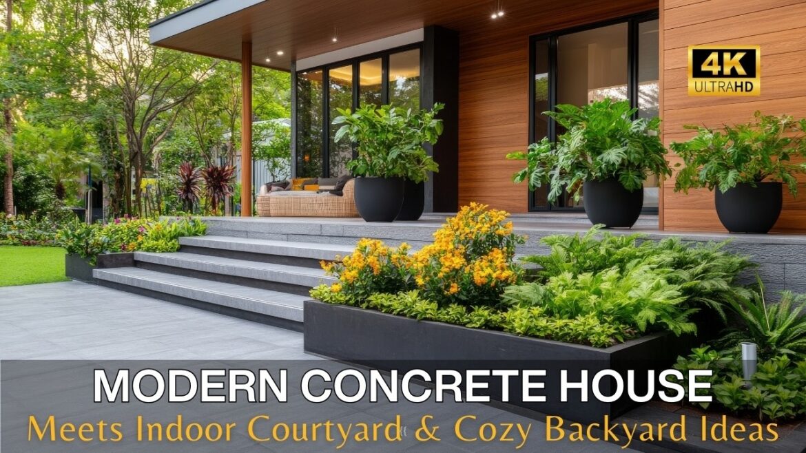 Modern Concrete House Meets Indoor Courtyard & Cozy Backyard Idea | Stylish Retreat for Urban Living Modern Concrete House Meets Indoor Courtyard & Cozy Backyard Idea | Stylish Retreat for Urban Living
