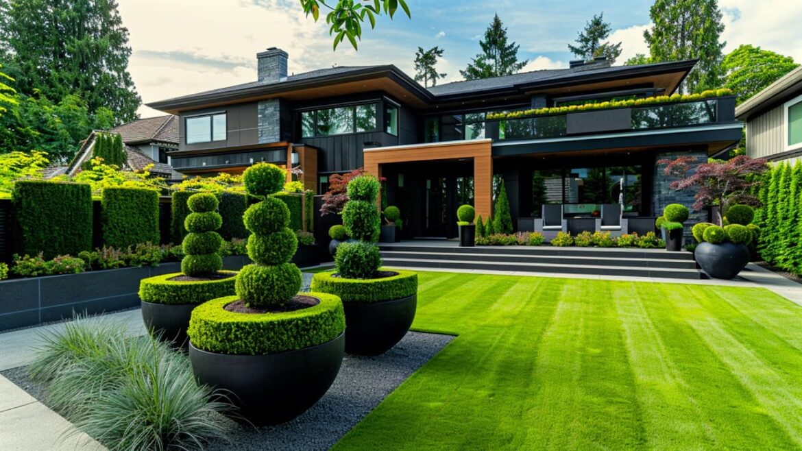 Creating Harmony: Front Yard with Lush Grass and Greenery Creating Harmony: Front Yard with Lush Grass and Greenery