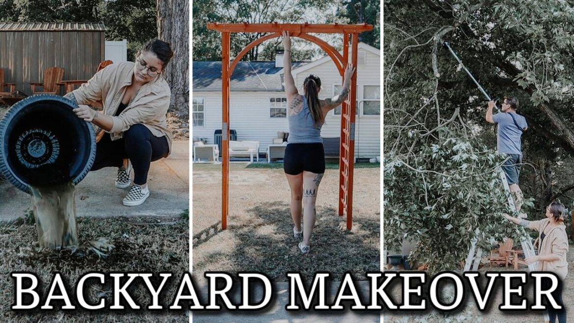 DIY BACKYARD MAKEOVER | TRIMMING TREES | BUILDING A GARDEN ARBOR | DIY CONTAINER GARDEN | YARD WORK