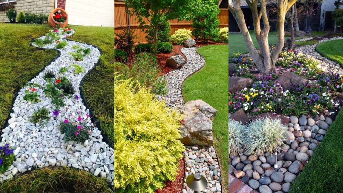 landscaping idea for front of house stones | Front yard hardscape idea |  Decorative stone in garden landscaping idea for front of house stones | Front yard hardscape idea |  Decorative stone in garden