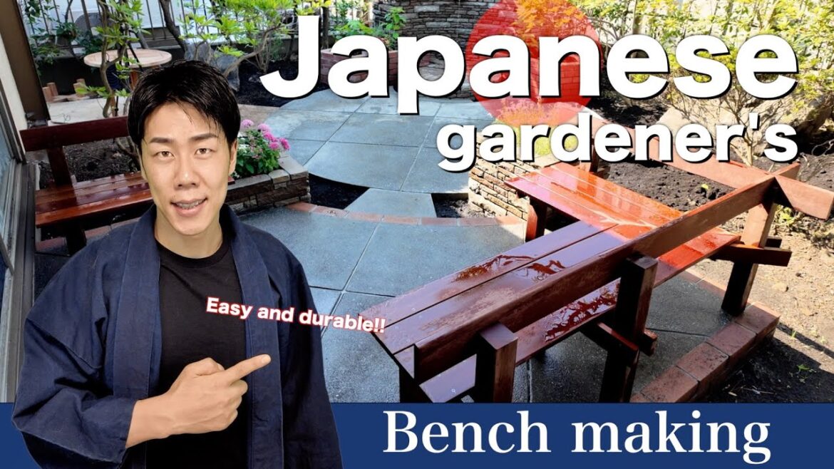 Garden bench making by Japanese gardener Garden bench making by Japanese gardener