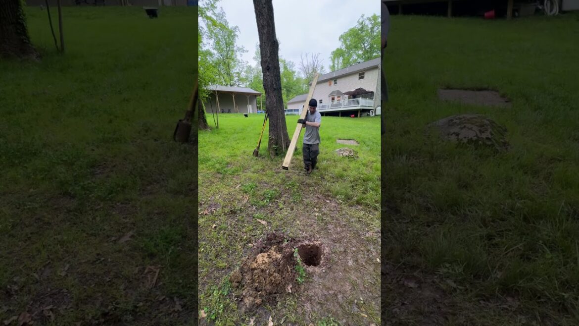 How to hang DIY backyard string lights around fire pit sitting area with 4x4 pressure treated posts