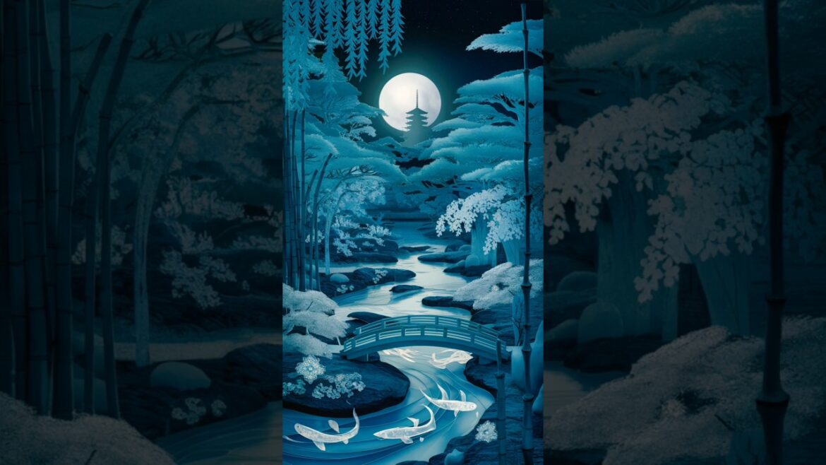 Setting: A serene Japanese garden at night, with delicate layers of paper-cut trees #music #song #ra Setting: A serene Japanese garden at night, with delicate layers of paper-cut trees #music #song #ra