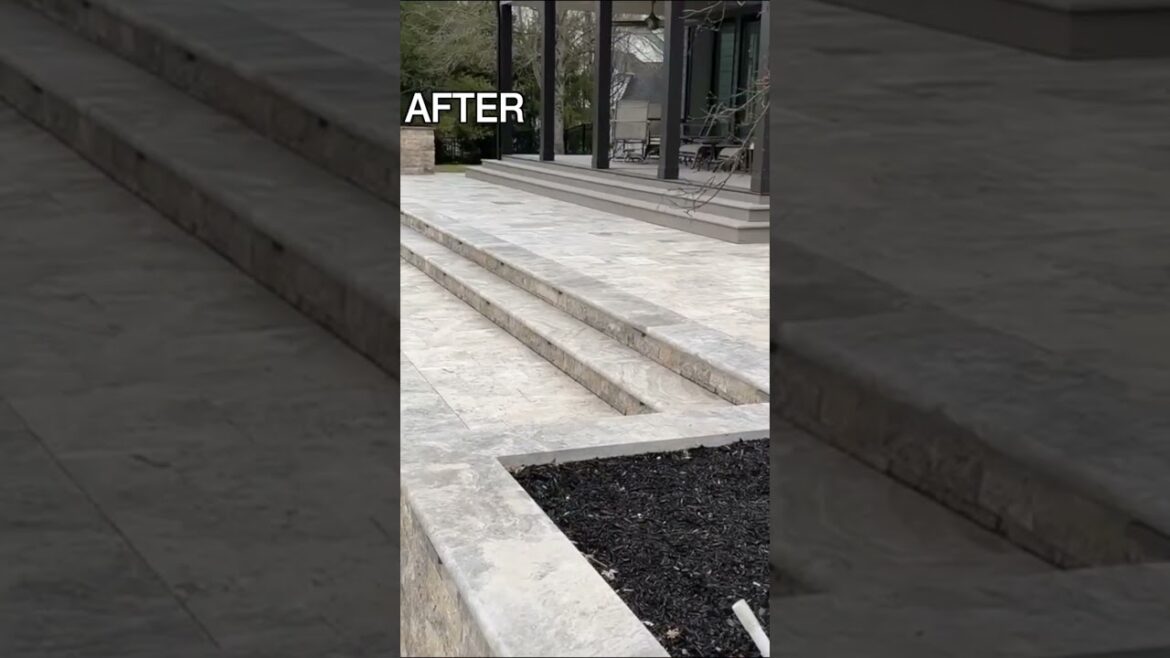 Gigantic Travertine Patio Installation #concrete  #construction #backyard #pool