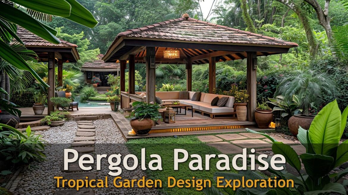 Harmonious Retreat: Traditional Pergola in Tropical Oasis