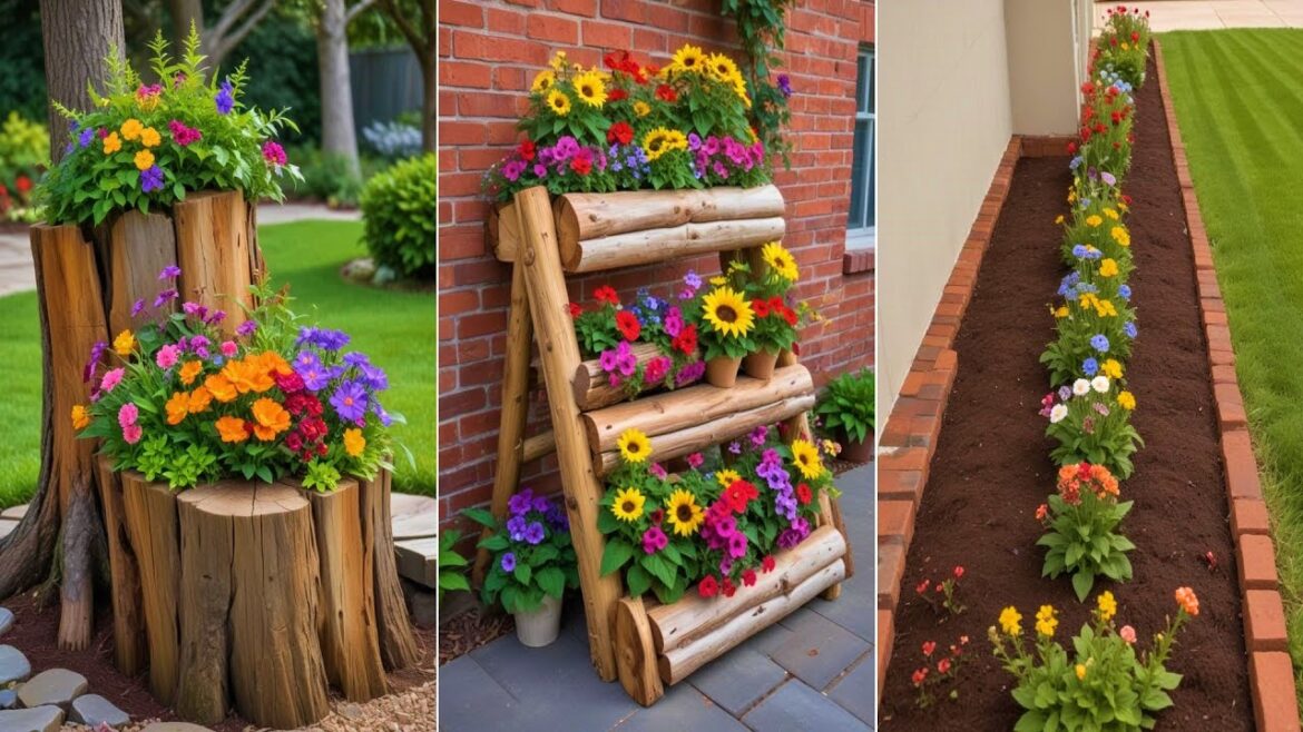 24 Affordable Creative Backyard Landscaping Ideas on a Budget using Wood logs, bricks, stones etc