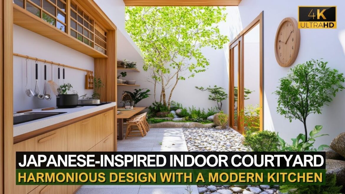 Harmonious Design: Japanese-Inspired Indoor Courtyard that Blends Nature with Modern Kitchen Harmonious Design: Japanese-Inspired Indoor Courtyard that Blends Nature with Modern Kitchen