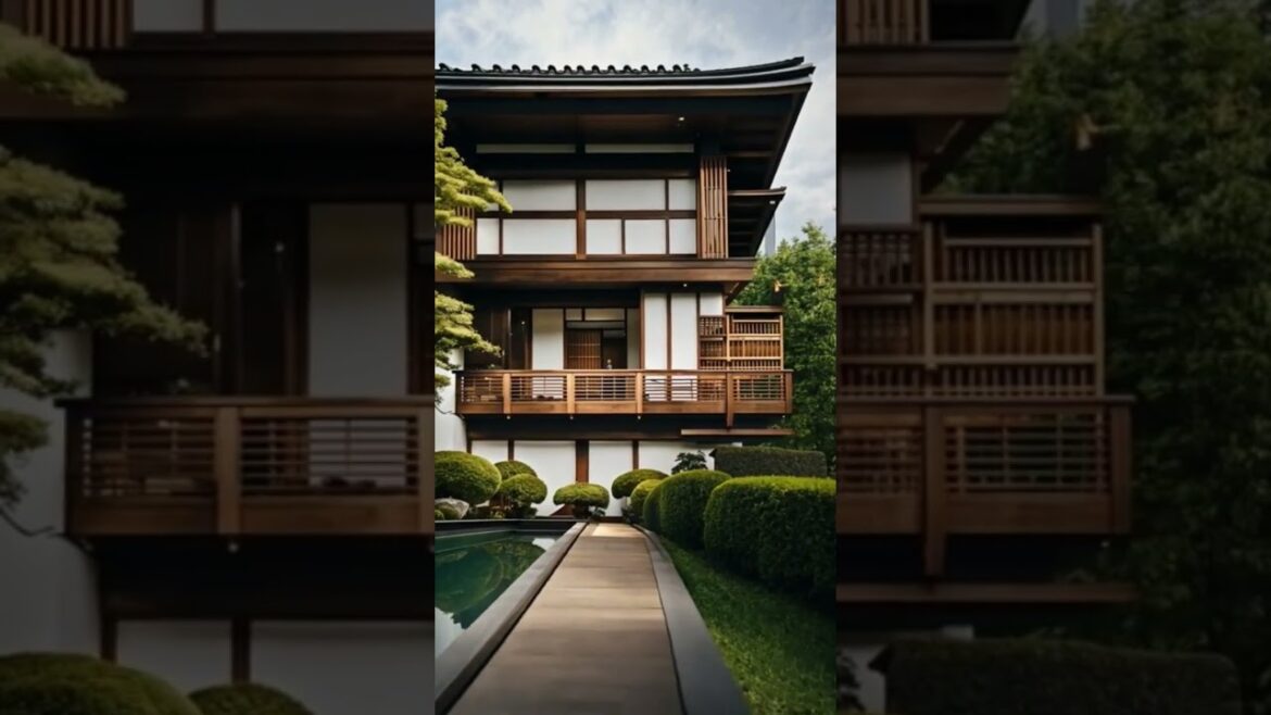 Japanese style house with garden and swimming pool.