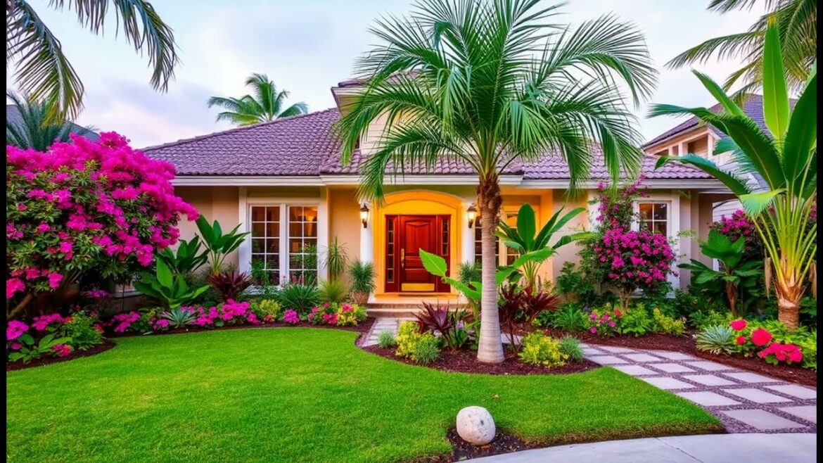 TINY SPACE, BIG IMPACT! DIY Tropical Bungalow Front Yard Landscaping Ideas