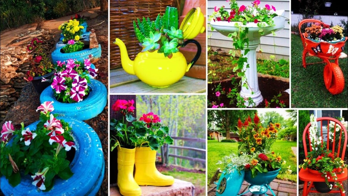 Garden flower planters // Tyres , Plastic bottle’s,Old things use for garden decorations| Garden flower planters // Tyres , Plastic bottle's,Old things use for garden decorations|