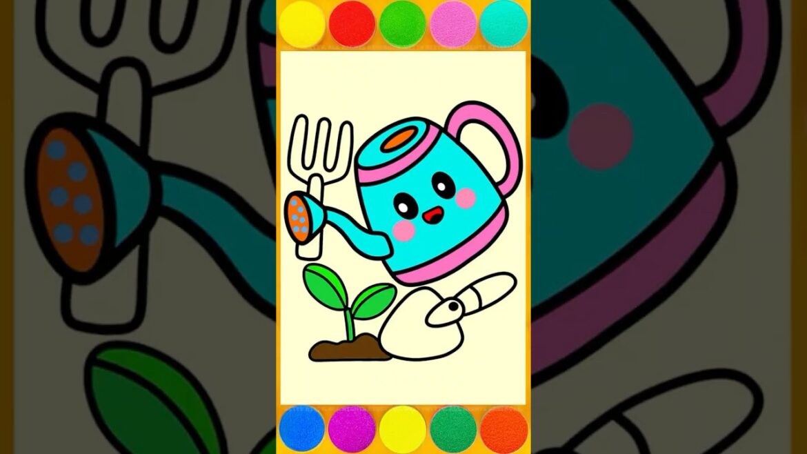 Sand painting and Coloring Flowerpot & Watering Can  | Gardening Tools Toy Set