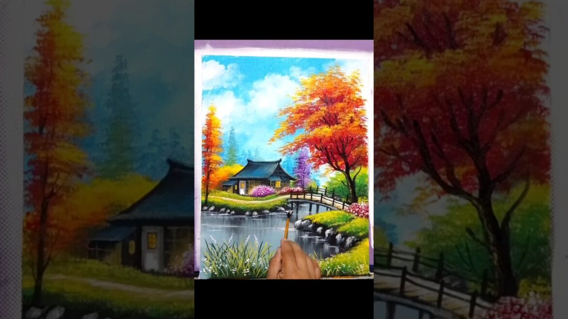 How to paint/ japanese garden landscape #howtopaint #landscape #acrylicpainting #scenicviews