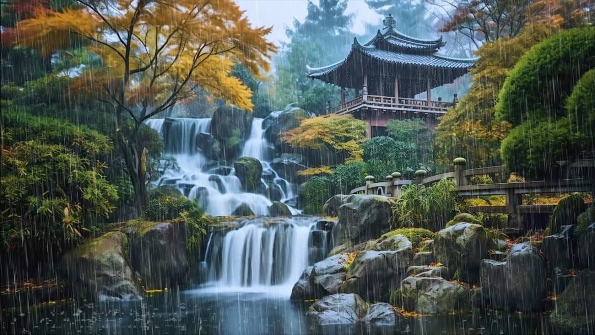 Find Your Zen Haven with Rain in Japanese Garden for Deep Sleep, Stress Relief, and Meditation