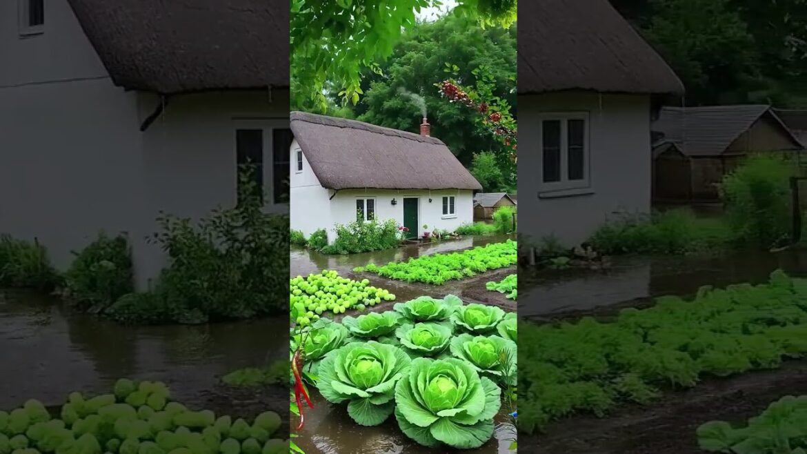 After the rain the fragrant fragrant cottage houses in the pastoral courtyard are quiet