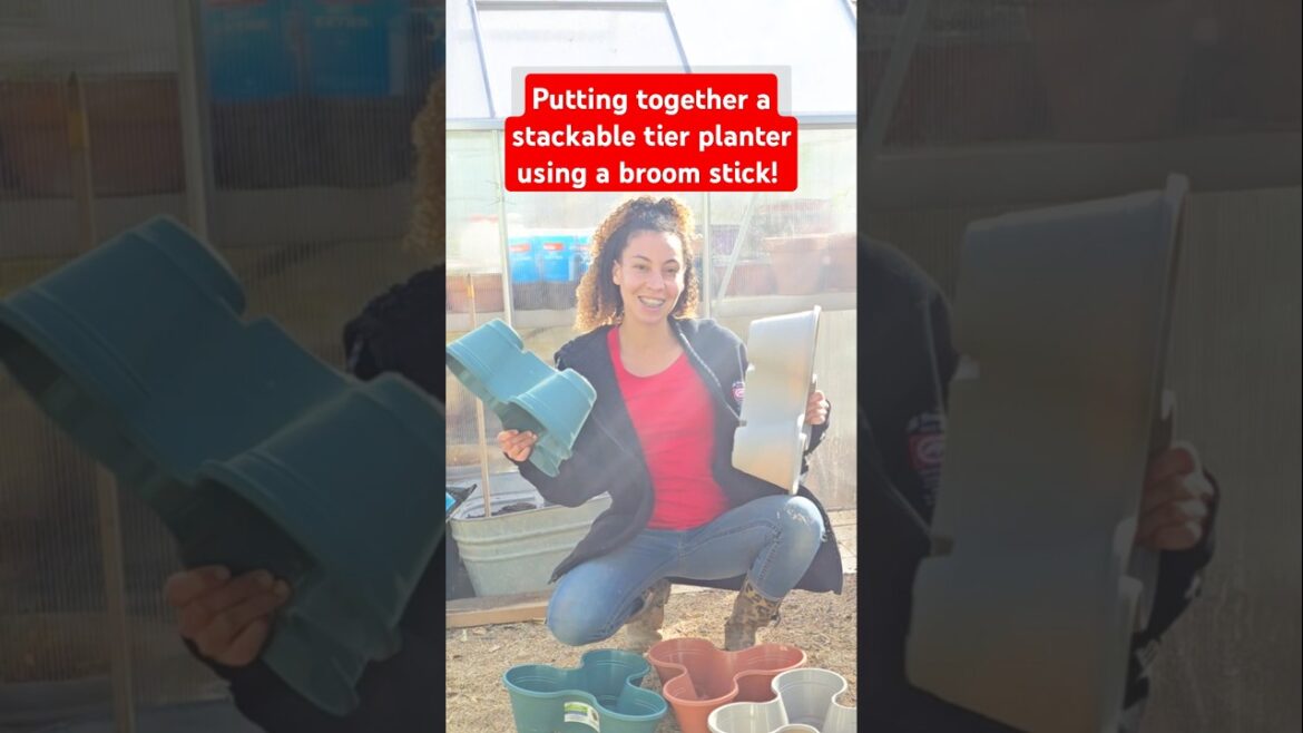 5 tier stackable planters using a broom stick #containergardening #gardening #backyardgarden
