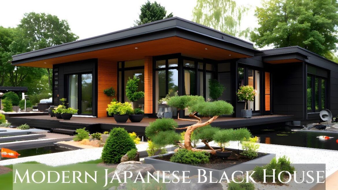 Modern Japanese Black House Design with Beautiful Asian Style Front Yard Garden Modern Japanese Black House Design with Beautiful Asian Style Front Yard Garden