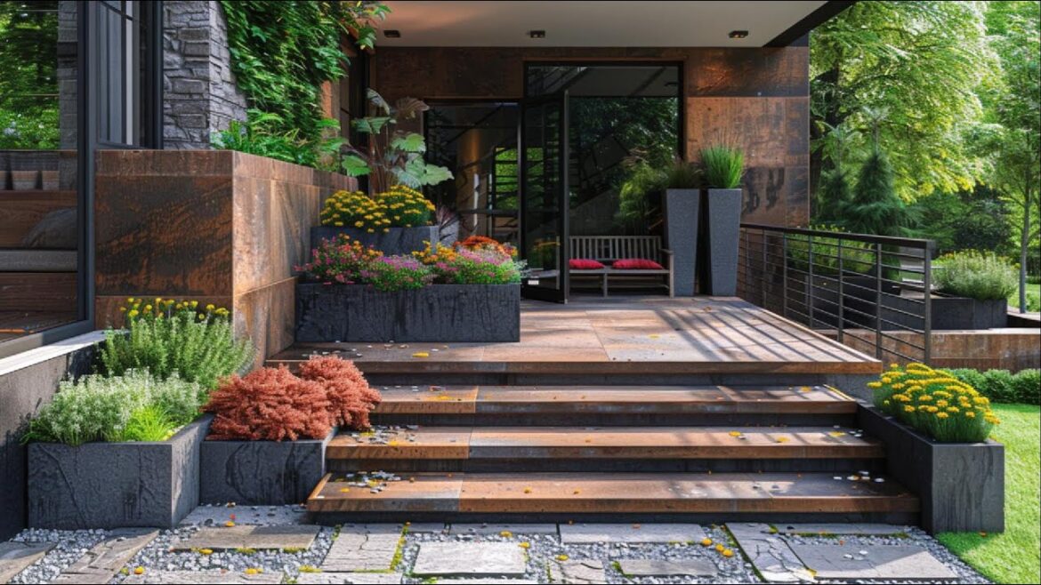 2025 Modern Rustic Patio Design Ideas Trends 🌿 | Cozy Deck, Stone Planters & Warm Outdoor Aesthetic