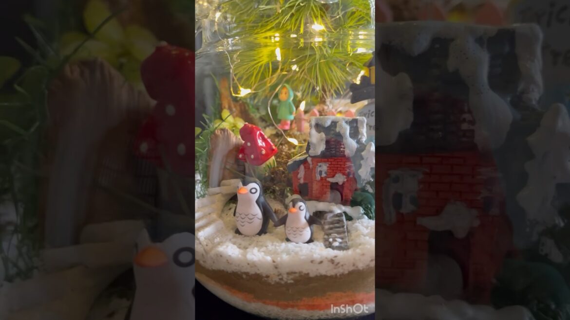 Made a Snowy winter wonderland Lit Terrarium |Japanese White Pine Bonsai plant| #shorts #shortsfeed
