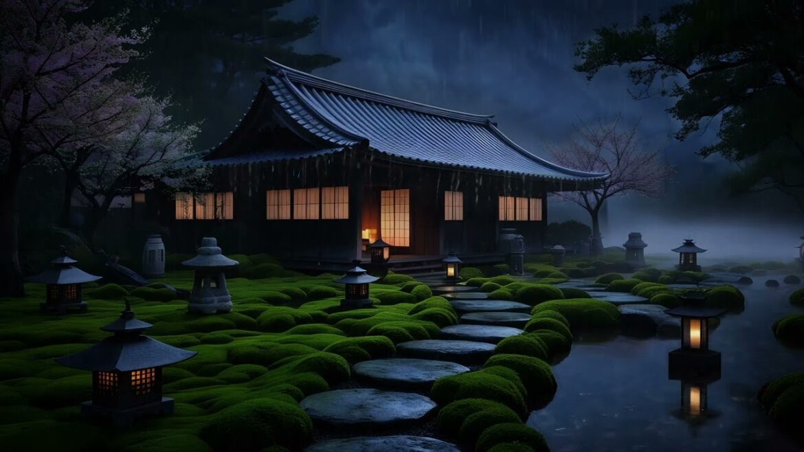 Rain and Gentle Thunder Sounds in a Serene Japanese Garden | Relaxing Ambience for Sleep & Study