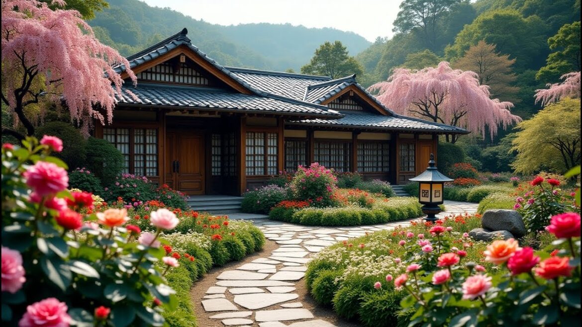 Ideas for Decorating a Garden Courtyard with Flowers for a Japanese-Style Home