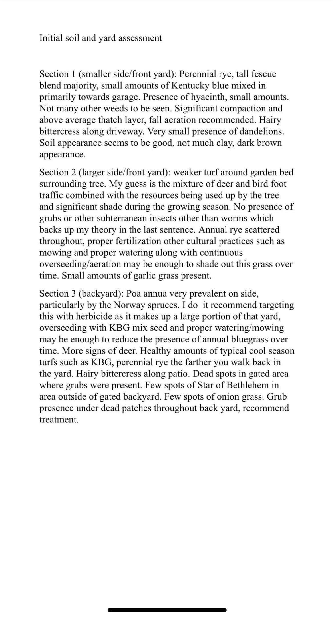 Just starting out in weed and pest control, does this initial assessment combined with a soil test seem ok to do for my clients?