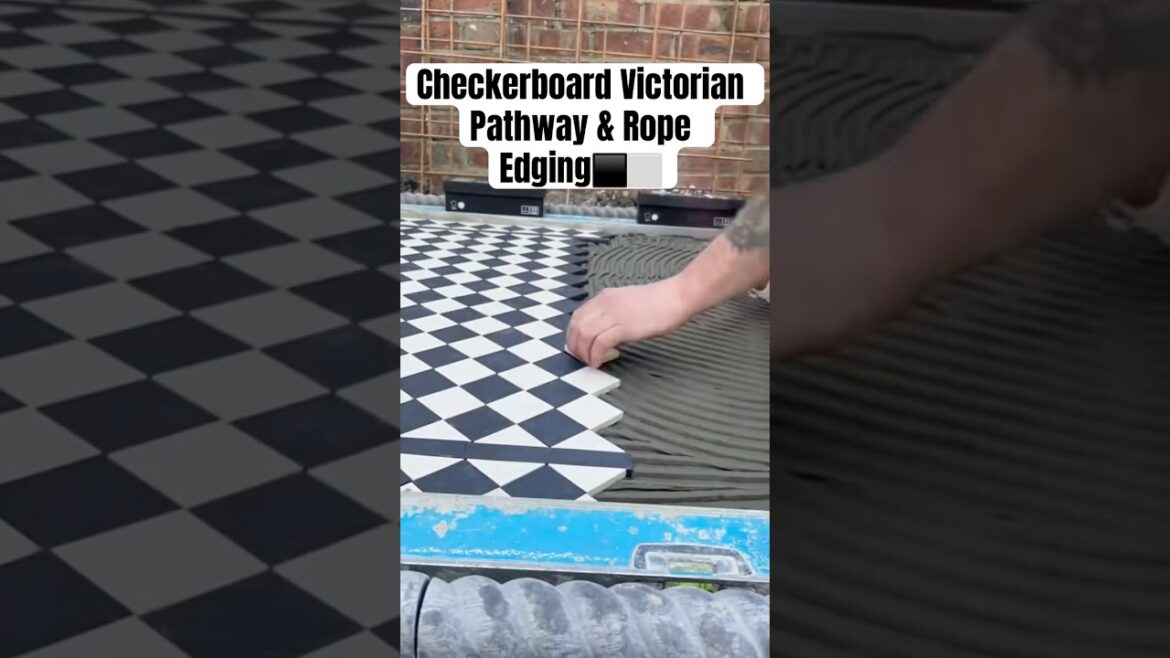 New Checkerboard Victorian Pathway & Rope Edging ⬛️⬜️ #victorianpathway #pathway #diy #landscaping