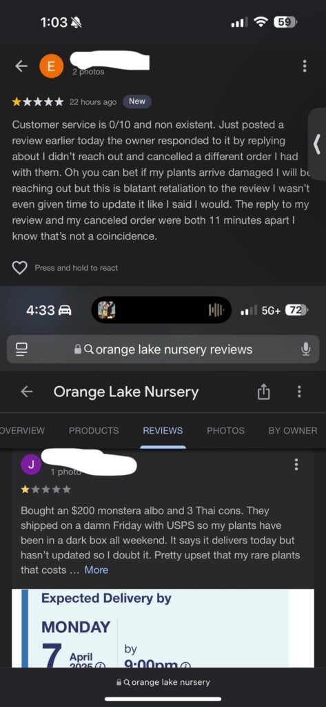 Redditor Karen leaves fake reviews for nursery while plants still in transit, because plants took 3 days to ship