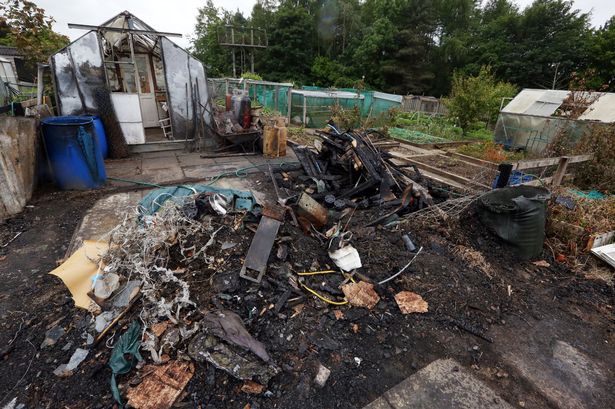 The aftermath of damage caused by a fire at a allotment site of Eastwoods road, Prudhoe