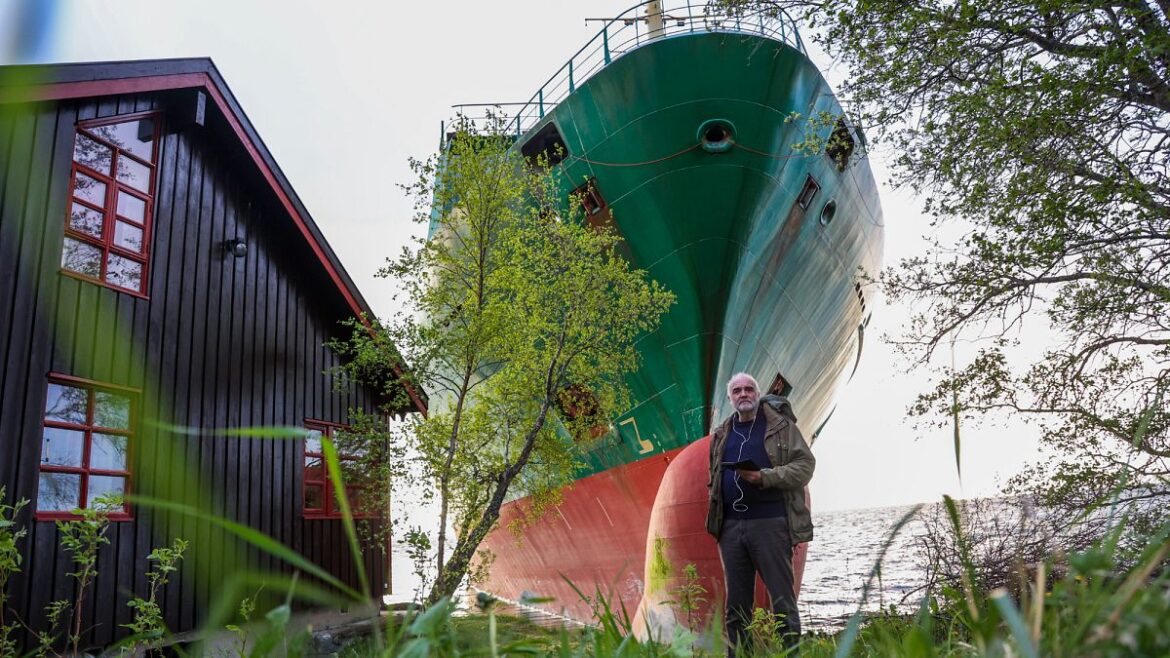 Norwegian man wakes to find cargo ship in his garden along Trondheim Fjord coast Norwegian man wakes to find cargo ship in his garden along Trondheim Fjord coast