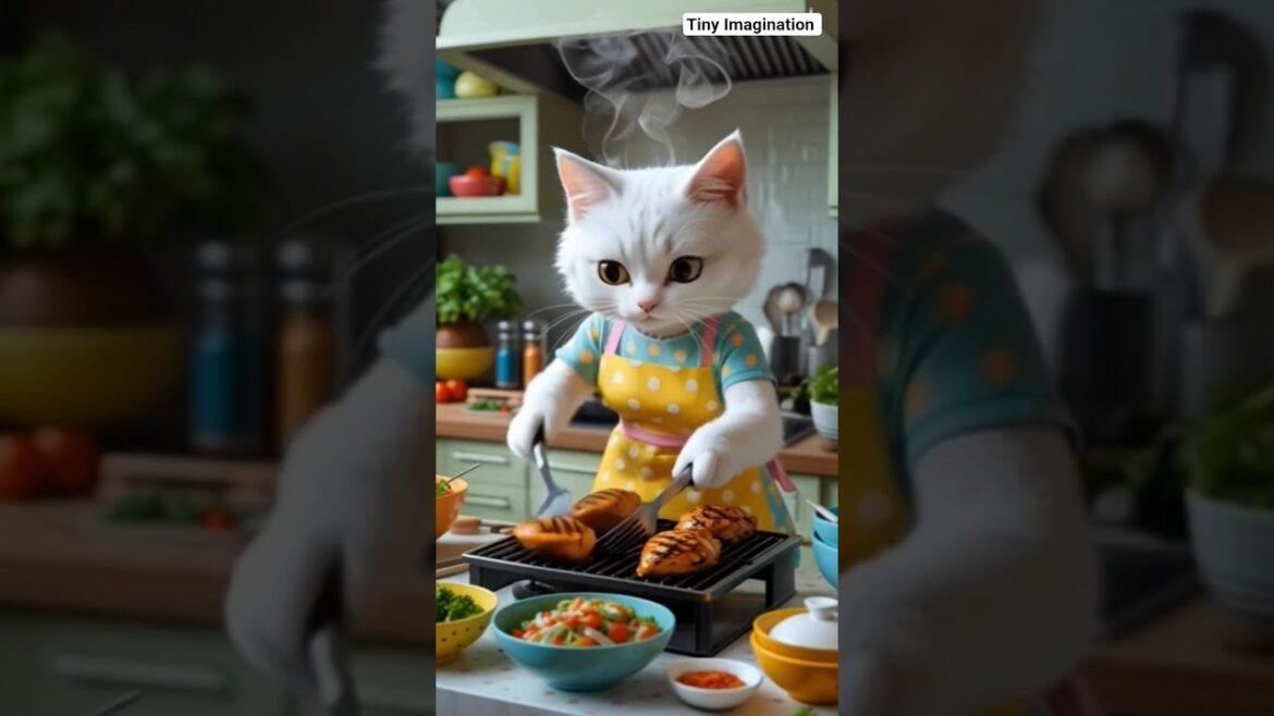 Kitten invited her friends for BBQ party. #catlovers #bbqlovers #kittencuddles #lovelycat #catworld